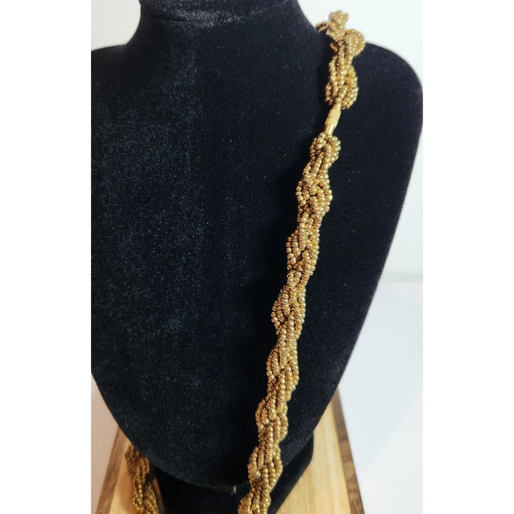 Gold Beaded Necklace Braided‎ Statement Costume Jewelry
